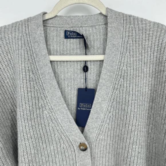 Polo Ralph Lauren Womens L Ribbed Cardigan Sweater Wool Cashmere Gray Preppy - Picture 8 of 10